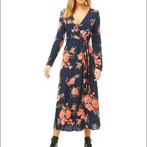 Blue Floral Wrap Maxi Dress